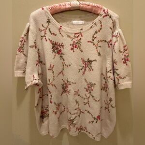 LC Lauren Conrad 3X Floral Short Sleeve Sweater - Cream & Pink